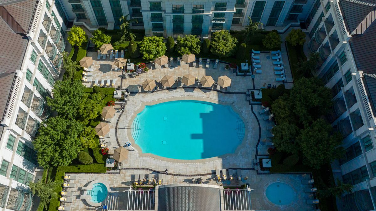 aerial view of the outdoor pool at Grand America Hotel