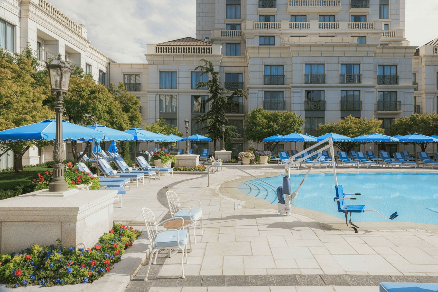 Outdoor Pool and lounge chairs on a sunny day