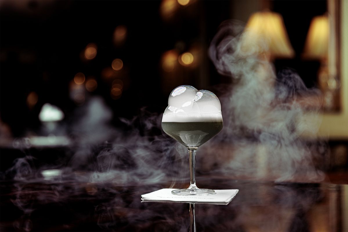 spooky cocktail with dry ice