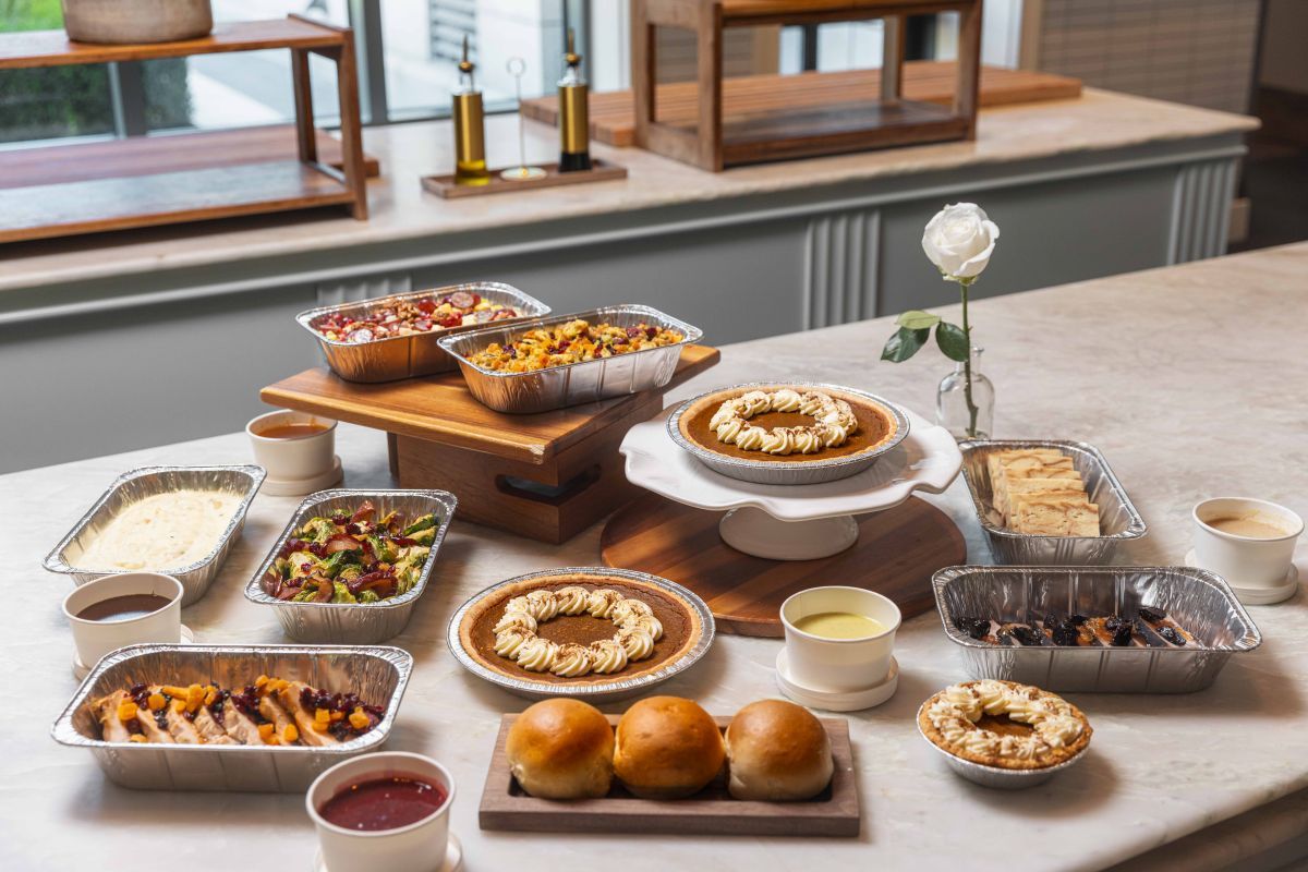 Table with full Thanksgiving meal