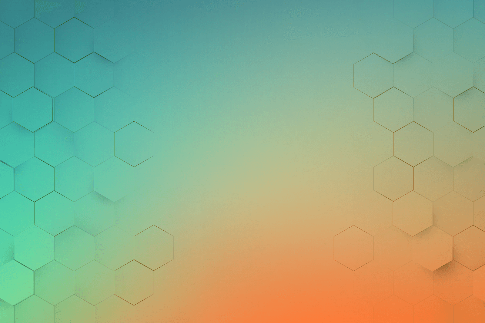 teal, yellow, and orange gradient with hexagon shapes
