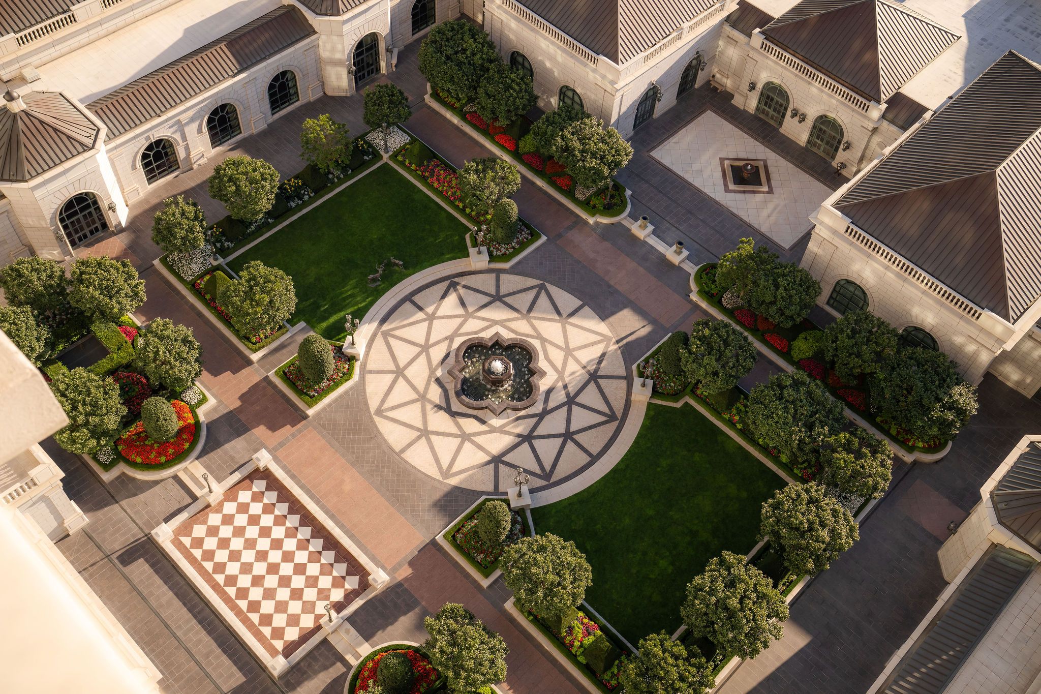 aerial view of the courtyard of the Grand America Hotel