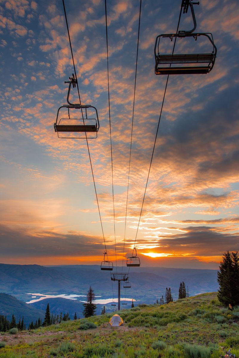 sunset view with a chairlift