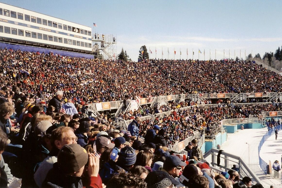 Salt Lake 2002 Olympics alpine skiing crowd at Snowbasin