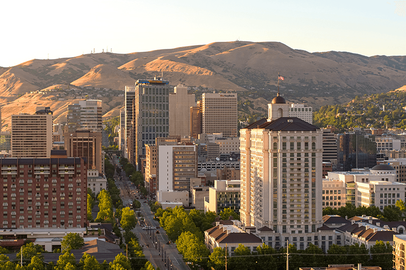 Salt Lake City downtown skyline with mountains