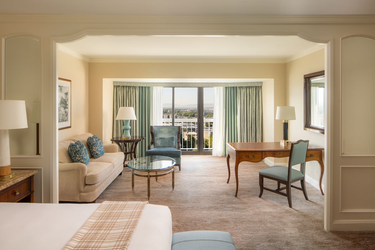 Tower Room with a living room at the Little America Hotel in Salt Lake City