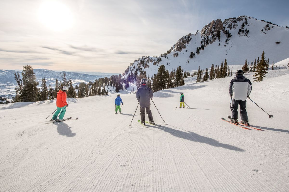 People skiing at Snowbasin Resort